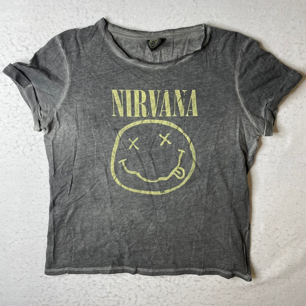 Nirvana Smiley Face Graphic T Shirt Mens XL Gray Band Tee‎ Rock Concert
